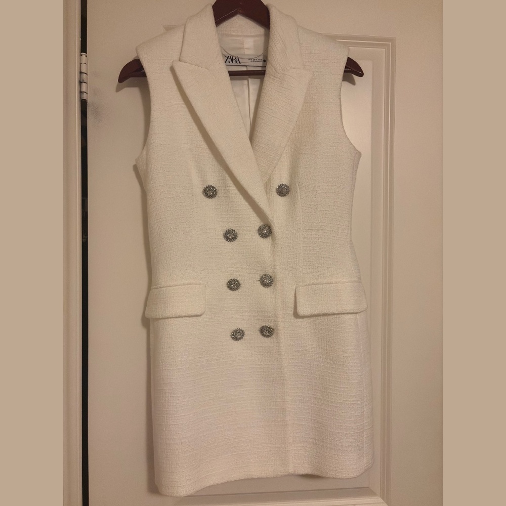 Zara White Tweed Vest